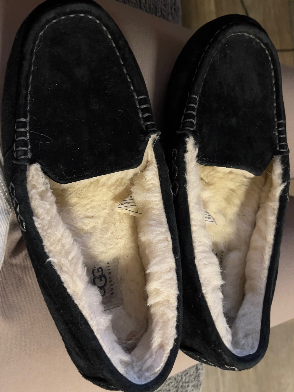 UGG Black Suede Shearling-Lined Slippers